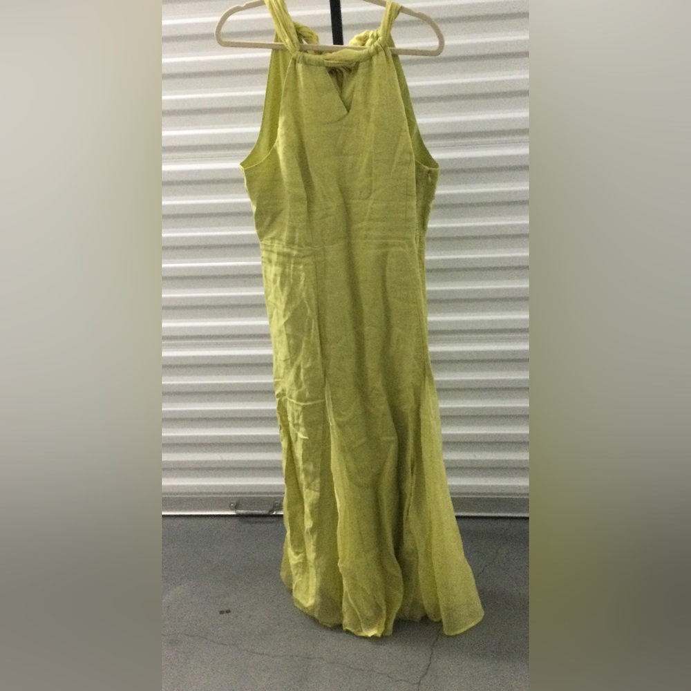 NWT Soft Surroundings 100% linen gorgeous soft lime green maxi with bow detail